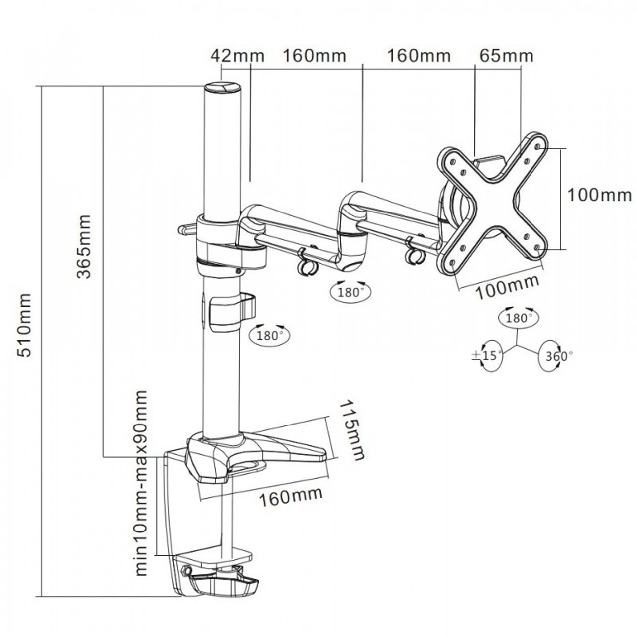 Quantum Sphere LDCT6N 13"-27" Full Motion LCD Display Desk Mount