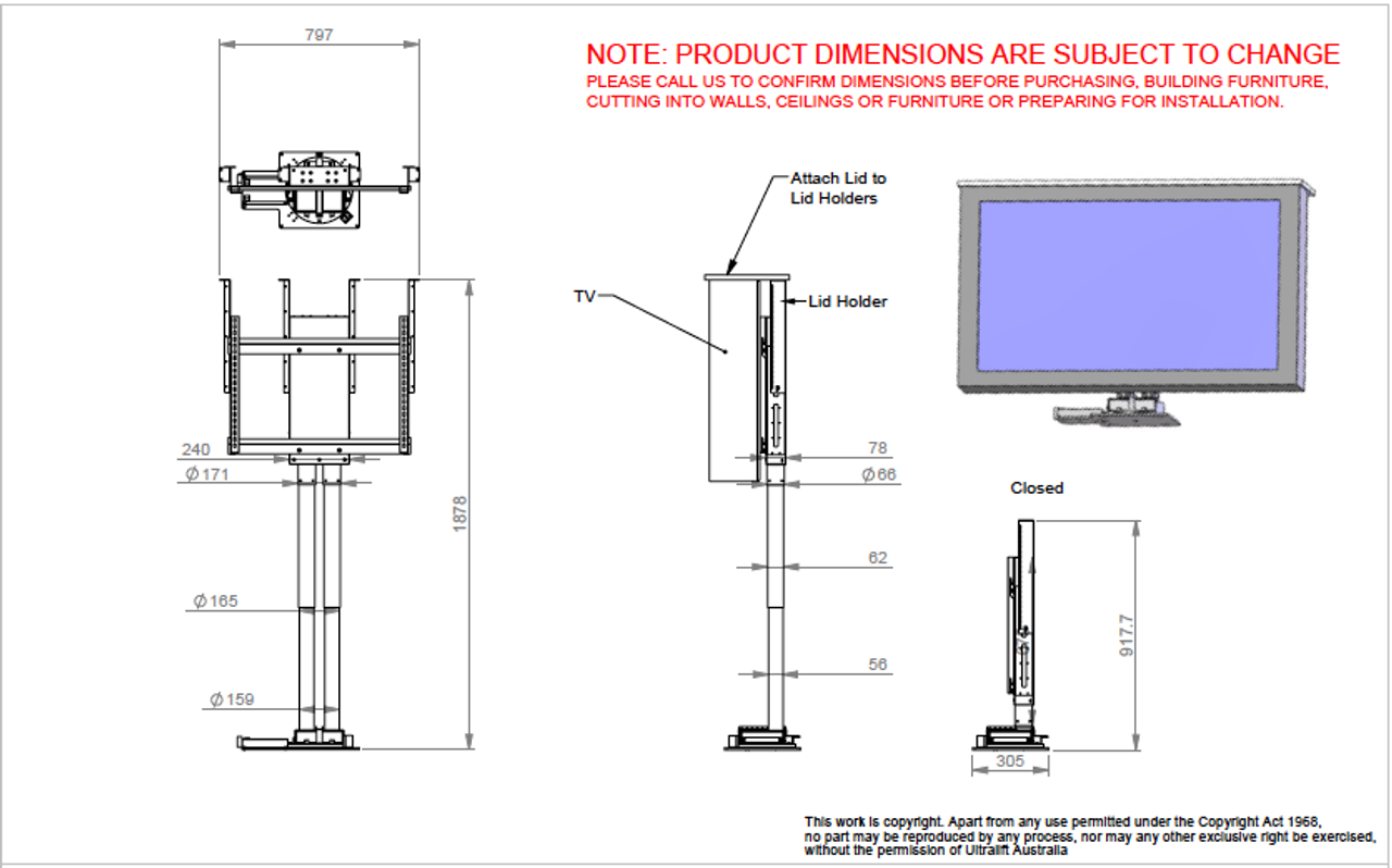 Ultralift Titan Swivel LCD Screen Lift With Manual Swivel (46 - 70")