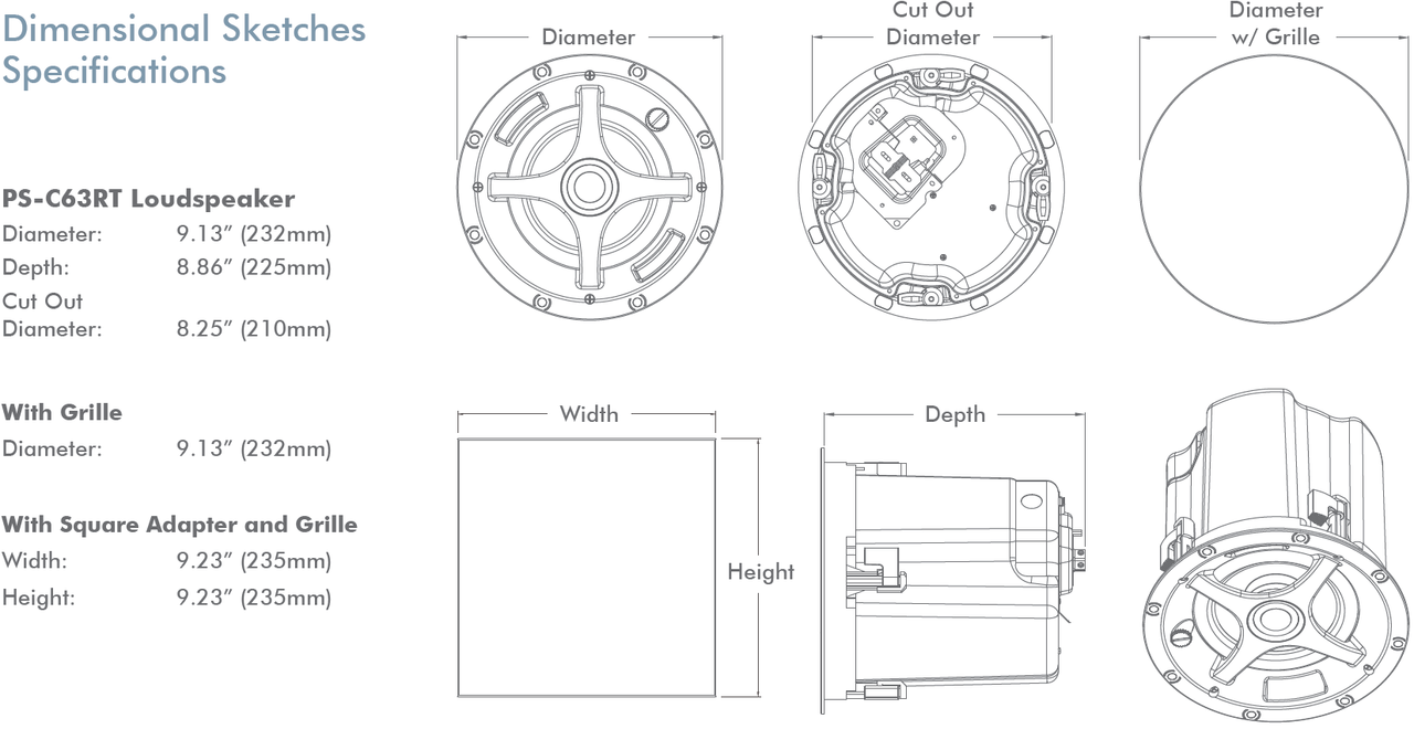 Sonance PS-C63RT 6.5" 70/100V 8 Ohm In-Ceiling Speaker (Each)