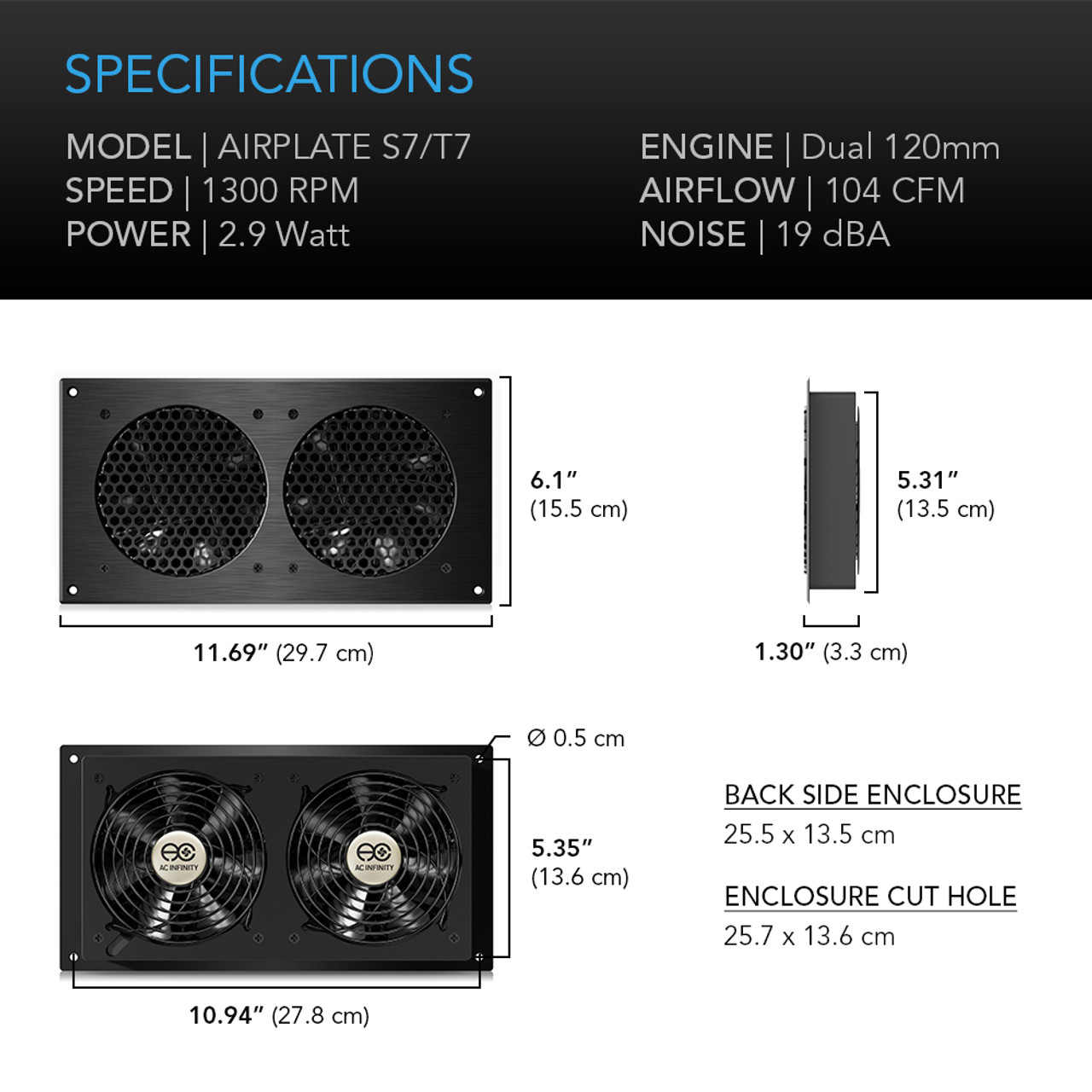 Infinity AP7TBKit Dual 120mm Airplate S7 AV Cabinet Cooling Fan Kit