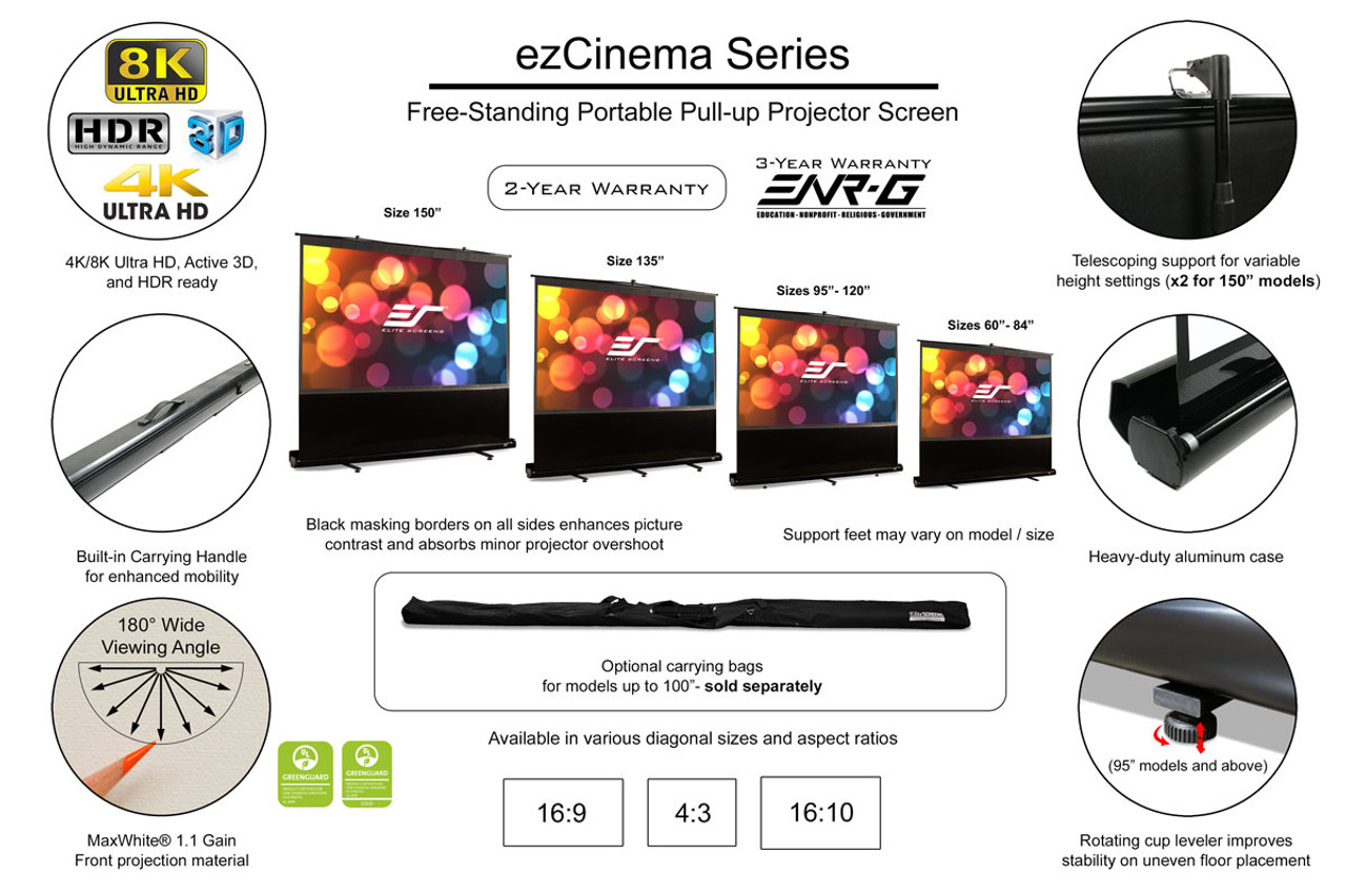 Elite Screens ezCinema Floor Pull-Up Portable Projection Screens (60 - 150")