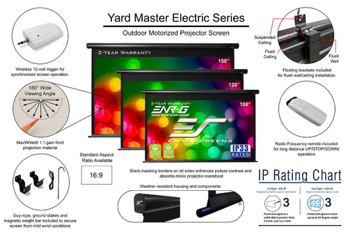 Elite Screens Yard Master MaxWhite IP33 16:9 Outdoor Motorised Projection Screens (100", 120", 150")