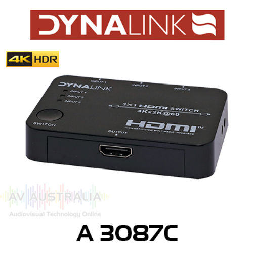 Dynalink 3 Way 4K HDMI 2.0 Switcher with Remote Control