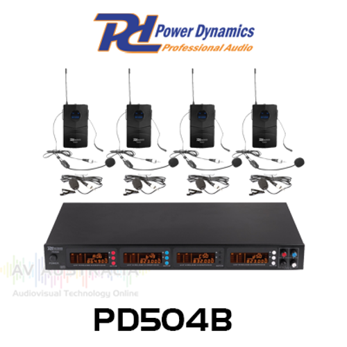 Power Dynamics PD504B 4 x Bodypack Wireless Microphone System (550-585MHz)