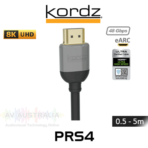 Kordz PRS4 Series 8K 48Gbps Ultra High Speed Certified HDMI Cables (0.5 - 5m)