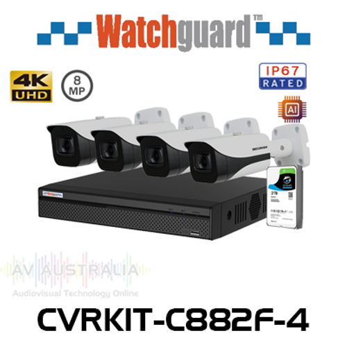 WatchGuard Compact 4 x 8MP Fixed Outdoor HDCVI Bullet Cameras with 2TB AI DVR Surveillance Kit