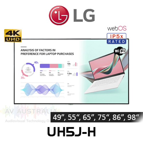 LG UH5J-H 4K 500 nits High Haze 24/7 IPS WebOS Digital Signage (55"- 98")