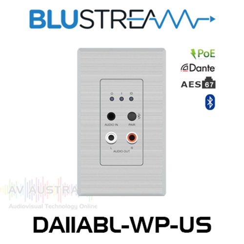 BluStream DA11ABL-WP-US Bluetooth & Analog Audio Dante Wallplate
