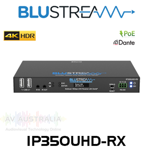 BluStream IP350UHD-RX IP Multicast 4K HDMI 2.0 Video Receiver with Dante