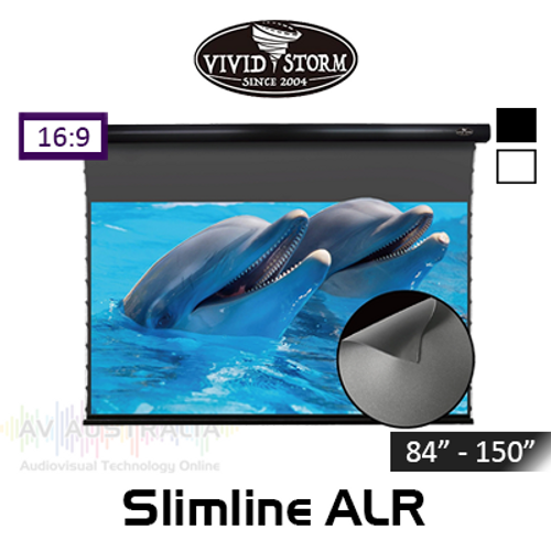 Vividstorm Slimline Obsidian Long Throw ALR Tab-Tension Motorised Projection Screens (84" - 150")