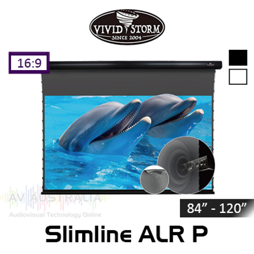 Vividstorm Slimline Obsidian Long Throw ALR Perforated Tab-Tension Motorised Projection Screens (84" - 120")