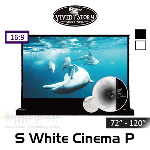 Vividstorm White Cinema Perforated Tab-Tension Floor Rising Motorised Projection Screens (72" - 120")