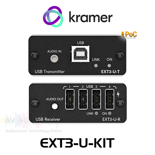 Kramer EXT3-U-KIT USB, RS232 & Audio Over Extended-Reach CAT PoC Extender Kit (up to 100m)