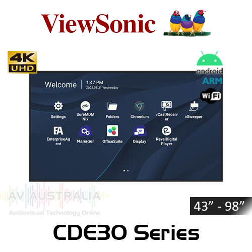 ViewSonic CDE30 Series 4K UHD 24/7 Wireless Commercial Presentation Displays (43"-98")