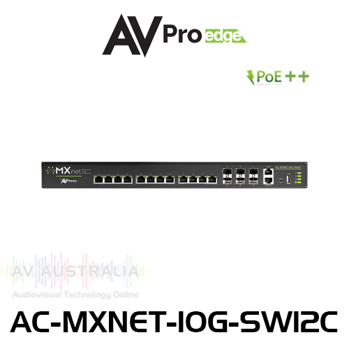 AVPro Edge MxNet 10G 12-Port PoE++ Managed Network Switch with 10G/25G SFP28 