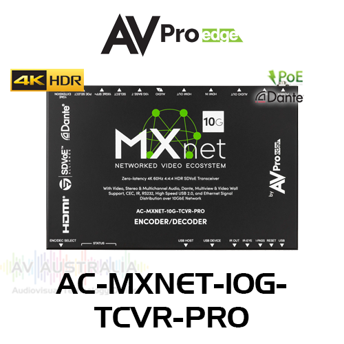 AVPro Edge MxNet 10G 4K60 SDVoE PoE Transceiver with Icron USB & Dante