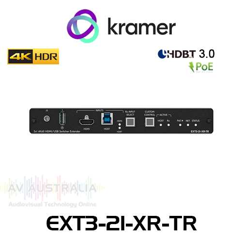 Kramer EXT3-21-XR-TR 2x1 4K60 HDR HDMI/USB Switcher over HDBaseT 3.0 Extender (up to 100m)