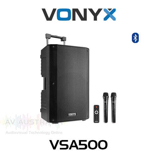 Vonyx VSA500 12" 800W Battery Powered Portable PA System with Dual Wireless Handheld Mics