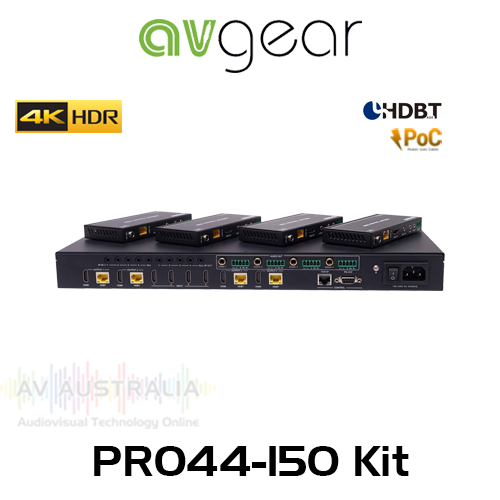 AVGear PRO44-150 4x4 4K HDR HDMI 2.0b Over HDBaseT Matrix Kit with 4 Receivers (120m)