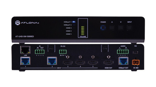 Atlona 4K UHD, 5-Input HDMI Switcher with 2 HDBaseT Inputs & Mirrored HDMI / HDBT Outputs