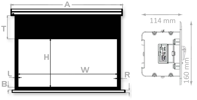 Accent Visual In-Ceiling Motorised Projection Screens - dimensions