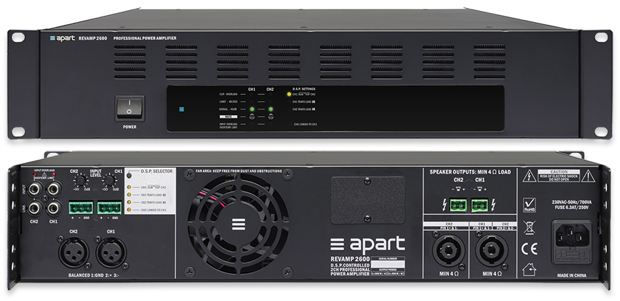 Apart REVAMP2600 2-Channel 600W Bridgeable Digital Power Amplifier