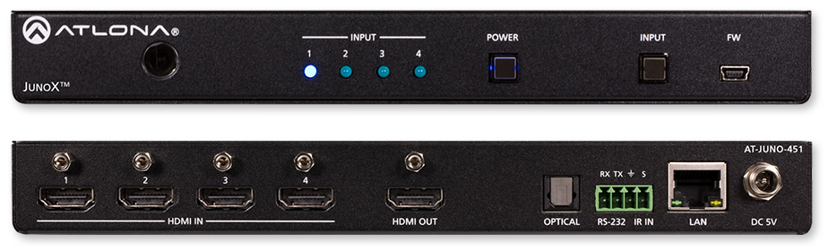 Atlona 4K HDR 4-Input HDMI Switcher with Auto-Switching and Return Optical Audio