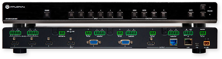 Atlona 4K UHD, 6-Input Multi-Format Switcher with Mirrored HDMI / HDBaseT Outputs / PoE / Auto-Switching