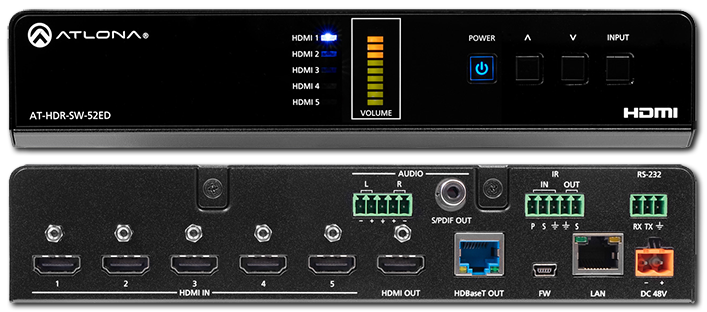 Atlona 5x2 4K HDR HDMI Matrix Switcher with HDMI & HDBaseT Outputs