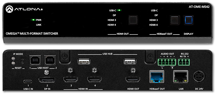 Atlona Omega 4x2 Matrix Switcher with 4K HDMI, DP & USB-C