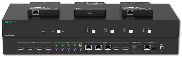 AVGear CSK-HD44 4x4 4K HDR HDBaseT Matrix Kit with 3 Receivers