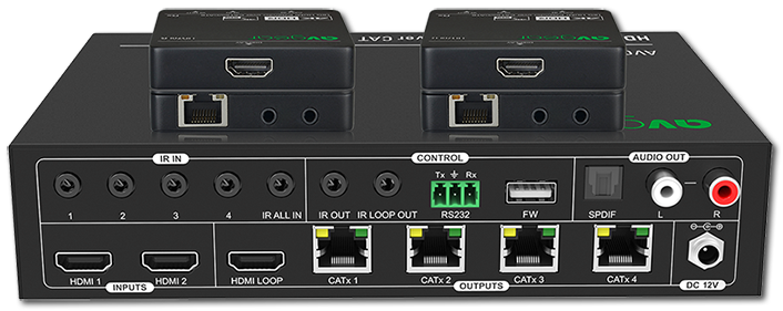 AVGear UDA24-HD70 2x4 4K HDMI 2.0 Switcher Kit with 4 Receivers
