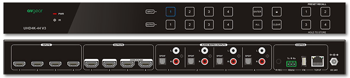 AVGear UHD4K-44 V3 4K 4x4 HDMI 2.0 Matrix Switcher with Audio Matrix