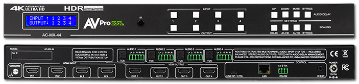 AVPro Edge 4x4 4K60 4:4:4 HDR HDMI Matrix Switcher With Dual Audio De-embedder