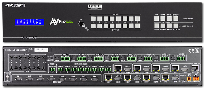 AVPro Edge 8x8 4K60 4:4:4 HDR HDMI HDBaseT Matrix Switcher With Dual Audio De-embedder