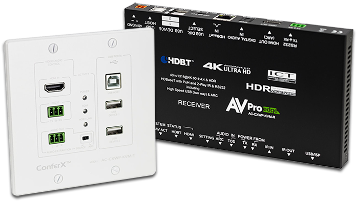 AVPro Edge ConferX 4K HDR HDBaseT Wallplate Extender Kit with 2-Way USB