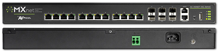 AVPro Edge MxNet 10G 12-Port PoE++ Network Switch with 10G/25G SFP28