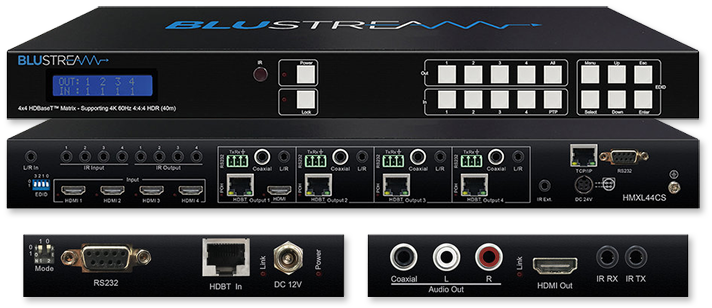 BluStream 4x4 4K UHD HDMI 2.0 HDBaseT CSC Matrix Kit