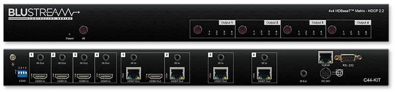 BluStream Contractor C44-KIT 4x4 4K UHD HDBaseT Matrix Kit With 4 Receivers