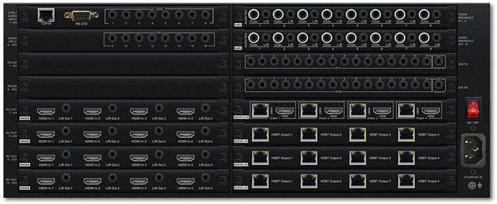 BluStream Custom Pro Pre-Configured 16x Modular Bays 4K HDR HDBaseT Matrix Hub