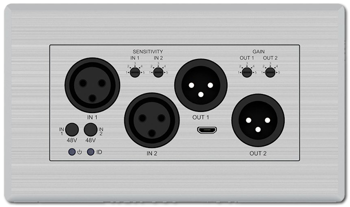 BluStream DA22XLR-WP-EU Line / Mic 2+2 XLR Dante Audio Wallplate