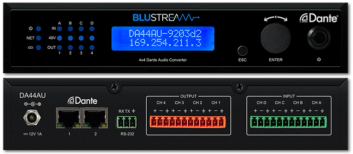 BluStream DA44AU 4x4 Dante Digital Audio Converter