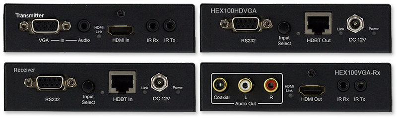 BluStream HEX100HDVGA-KIT 4K HDBaseT Extender Set With HDMI/VGA, Bi-Directional IR & PoH