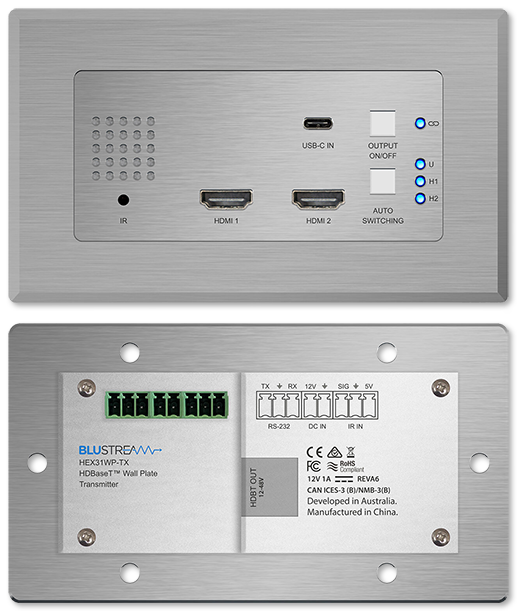 BluStream HEX31WP-TX 4K HDMI & USB-C HDBaseT Wallplate Transmitter