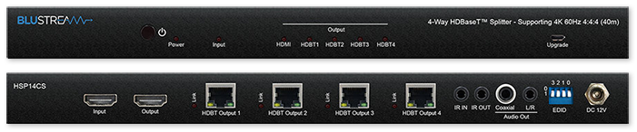 BluStream HSP14CS 4-Way 4K HDBaseT CSC Splitter with Audio Breakout & HDMI Loop Out