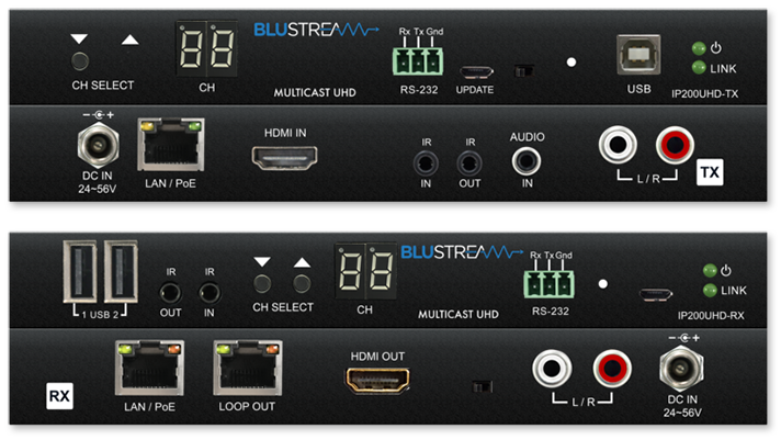 BluStream IP200UHD 4K UHD Multicast PoE Tx/Rx with Bi-Directional IR, RS232 & USB/KVM