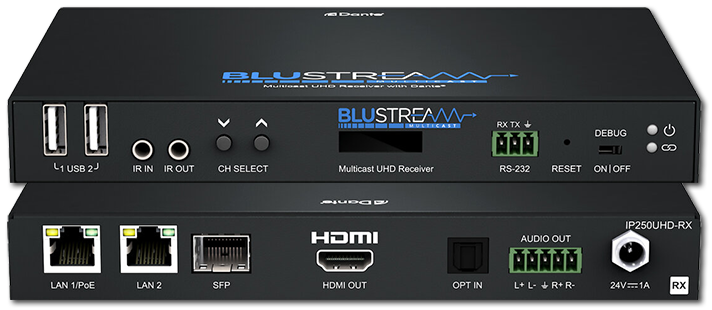 BluStream IP250UHD-RX Multicast UHD Video Receiver Over IP With Dante