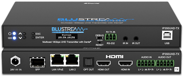 BluStream IP350UHD-TX IP Multicast 4K HDMI 2.0 Video Transmitter with Dante