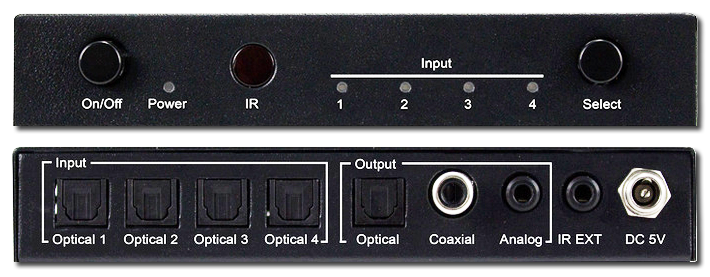 BluStream OPT41AU 4-Way Optical Switch with Built-In DAC and Audio Conversion