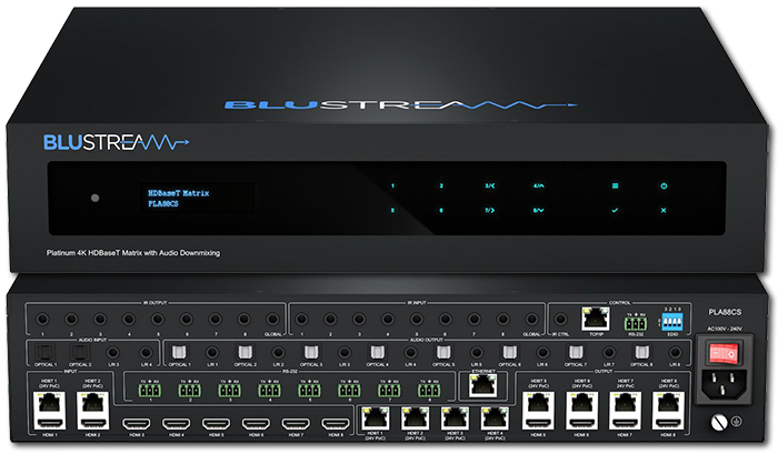 BluStream Platinum 8x8 4K HDR HDMI 2.0 HDBaseT CSC AV Matrix with Audio Downmixing